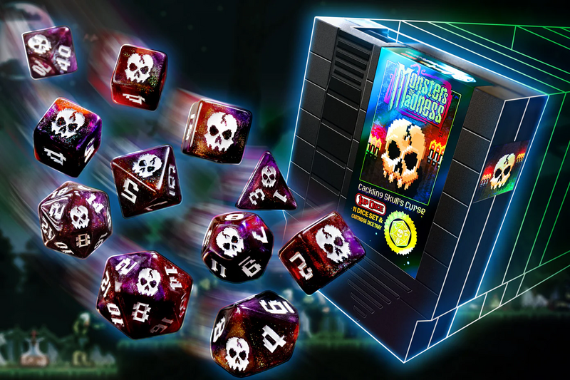 1UP Dice - Cackling Blood Skull - Polyhedral Dice Set